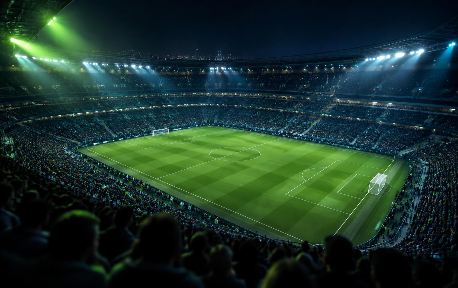 Floodlit football stadium prepared for a sponsored SpotDuel challenge